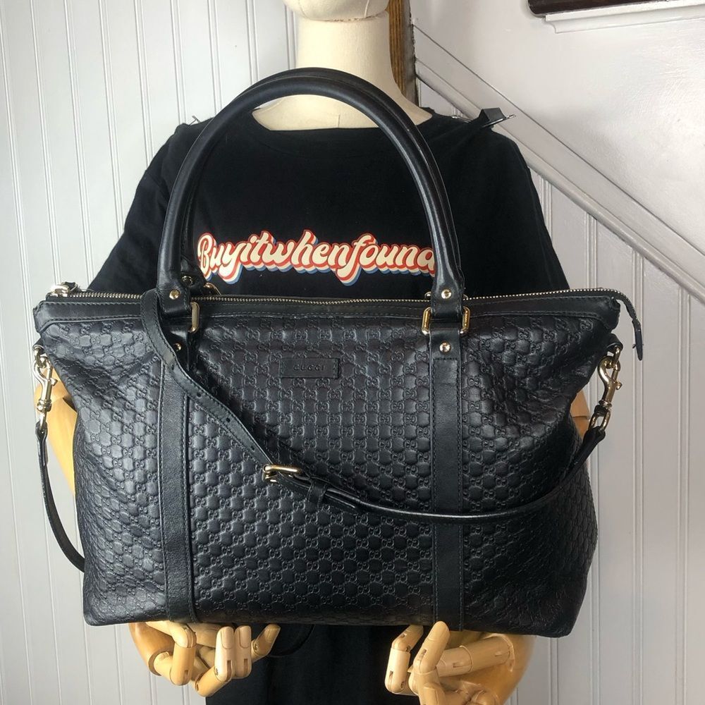 GUCCI GG Guccissima Black Leather Top Handle Oversized Crossbody Shoulder Bag